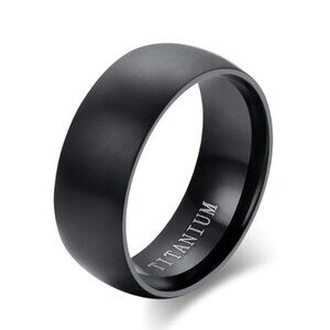 Ring band jewelry brushed classic simple modern rounded edge black tone new